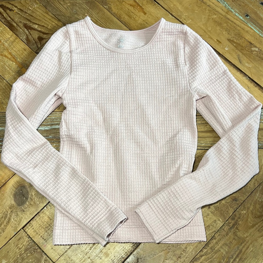 AURA Kids Youth Pink Waffle Knit Long Sleeve Thermal‎ Top S/M
